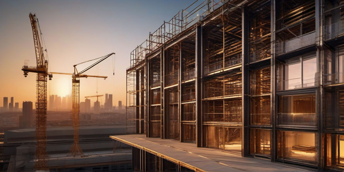 נוף אורבני עירוני של כפר סבא בשעת שקיעה, המדגיש מגדלי פלדה, אולמות תעשייה ממתכת ואתרי בנייה חדשניים – מושך לשיווק עסקי בנייה ומתכות