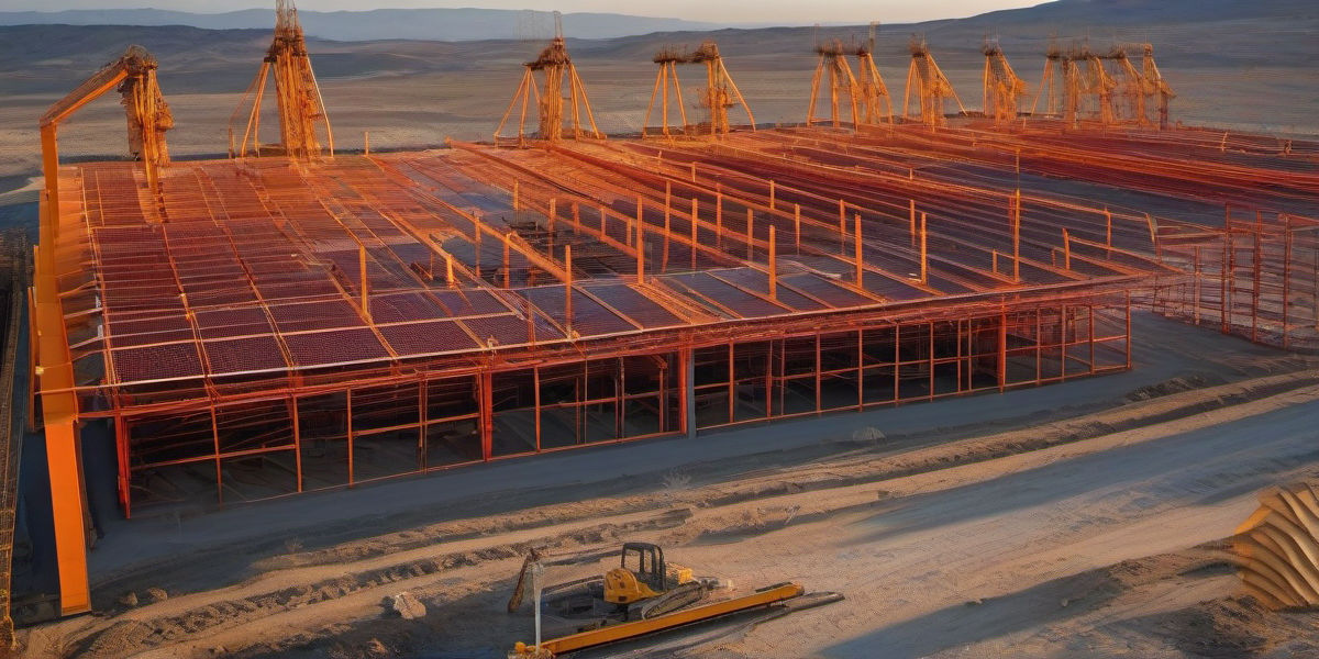 נוף עירוני תעשייתי של רהט בדרום עם מבנים מתכתיים, אתרי בנייה בפלדה, מחסנים גלווניים מתכתיים, מניפות ומסילות מפלדה – בנייה ומתכות תוף