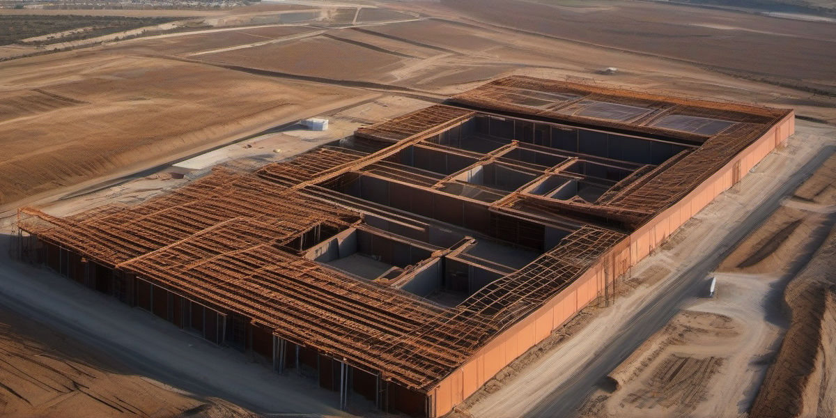 Nof aerodron מרהיב בזריחה מעל קריית שמונה: מתחם מגורים בעיצוב מתקדם עם שלד פלדה זוהר ומבני מתכת תעשייתיים, עבודות בניה פעילות עם מנופים ומבנים מצופי אל-ג'לו, יריעות מתכת מגלוונז וגגות סולאריים, מושלם לאתר עסקי מבנה פלדה ותשתיות.