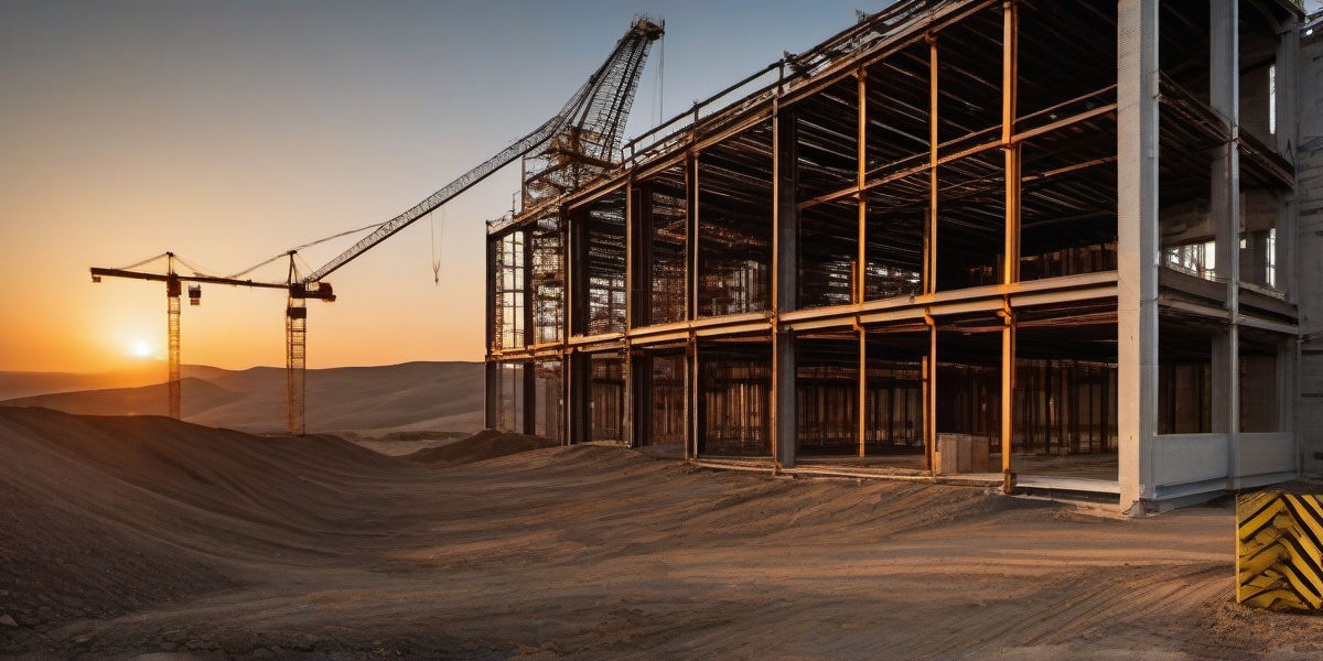 נוף עירוני מודרני מבית שאן בצפון, משדר התקדמות בנייה מתכתית עם מבנים ממתכת חזקים, רכיבי פלדה, שלד תאום, פיגומי ברזל, ואתרי עבודה פעילים המסמלים חוזק וחדשנות בתחום הבנייה והפלדה