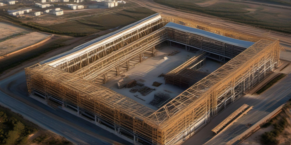 נוף אווירי מתקדם של אור עקיבא הצפון בשעות השחר הצהובות, מציג מפרקי פלדה מבריקים, מבנים מתכתיים חדישים, אתרי עבודה פעילים עם מנופי פלדה, מפעלי מתכת עירוניים, בנייה תעשייתית עכשווית – מתאים לנושאי פלדה, מבנים מתכתיים ואינטגרציה חברותית באתרי בנייה בצפון ישראל.